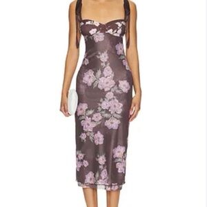Free People Got Glam Printed Slip Dress in Chocolate NWT